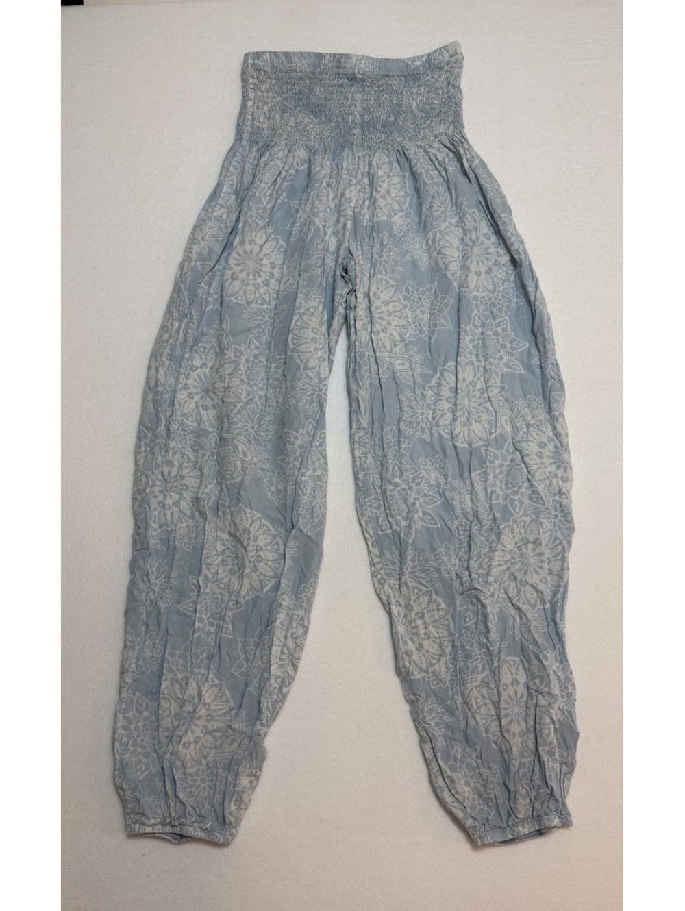 Lotus and Luna Handmade Rayon Light Blue Floral Patterned Pants